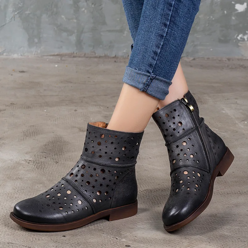 

Tenige Genuine Leather Sandals Baotou Hollow Out Cool Boots 2020 Summer Wipe Color Cowhide Rome Shoes Low With