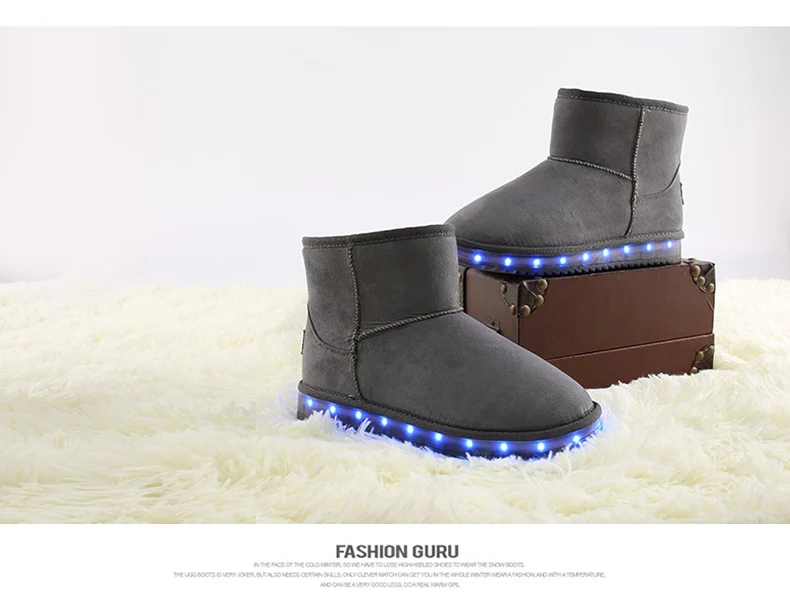 JawayKids/детские зимние ботинки; обувь для мальчиков и девочек; Светодиодный светильник на теплом меху; женские ботинки с высоким берцем; детская зимняя обувь