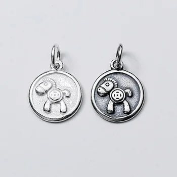 

925 Sterling Silver Trendy Round Medallion Charms Fortune Coin Baby Horse Pattern Bracelets Silver Pendant DIY Jewelry Making