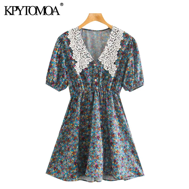 KPYTOMOA Women 2020 Chic Fashion Floral Print Patchwork Mini Dress Vintage Short Sleeve Elastic Waist Female Dresses Vestidos KPYTOMOA Women 2020 Chic Fashion Floral Print Patchwork Mini Dress Vintage Short Sleeve Elastic Waist Female Dresses Vestidos