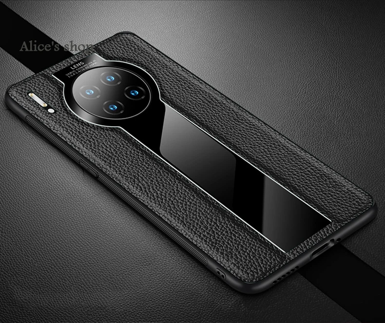 Для huawei mate 30/Pro Чехол, роскошная ТПУ Рамка+ акрил+ натуральная кожа, чехол, задняя крышка для huawei mate 30, противоударный Тонкий чехол - Цвет: Черный