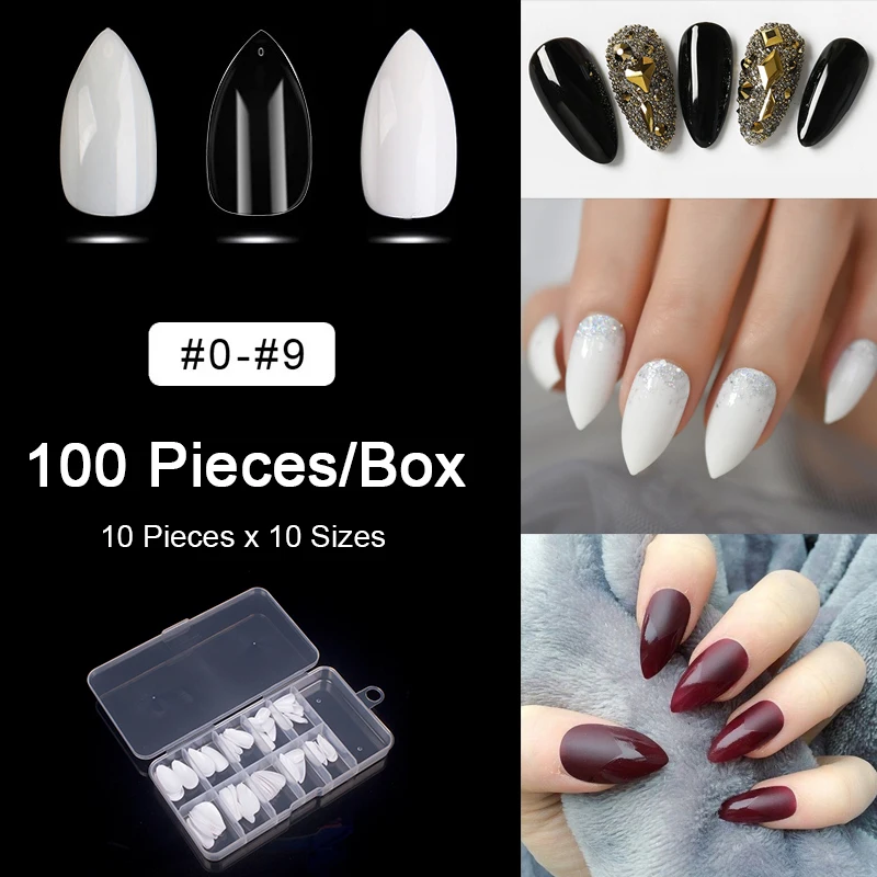 100 шт./коркор. накладные ногти миндаль прозрачные короткие полное покрытие ногтей