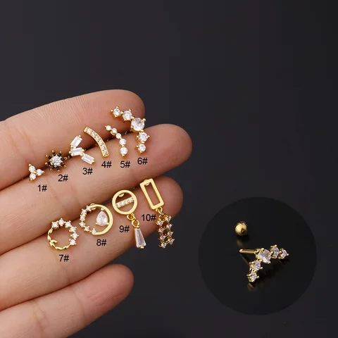 16G Stainless Steel Thick Rod Piercing Stud Earrings for Women 2021 Jewelry Zircon Earrings for Teens Ear cuff