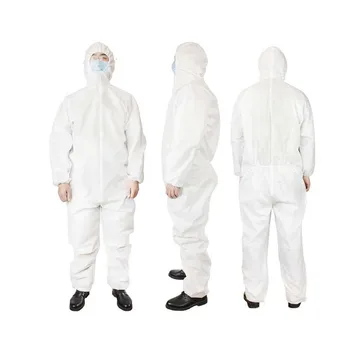 

Unisex Hazmat Suit Hood Medical Protective Overall Suit Splash proof Isolation Coveralls Zipper White Safety Clothing