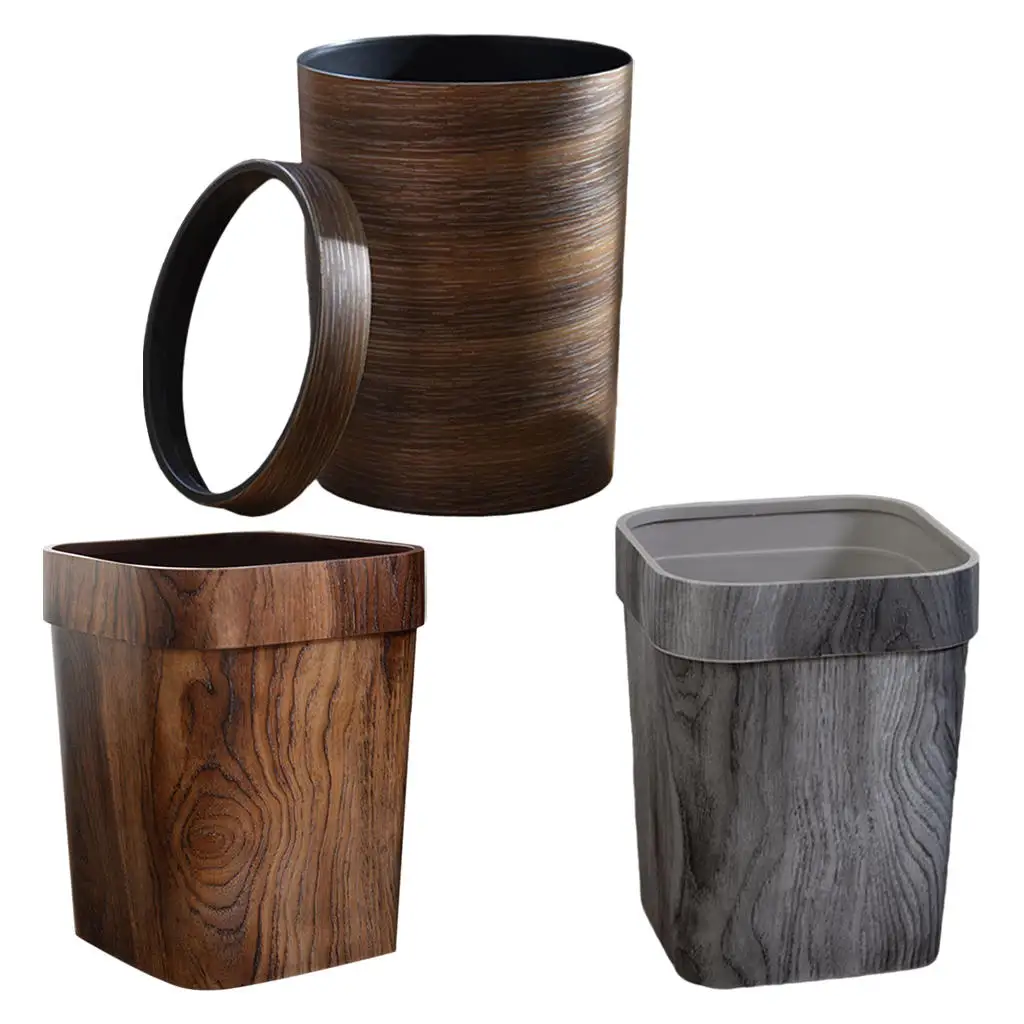 Retro Mimetic Wood Grain Waste Bins Decorative Square Wastebasket for