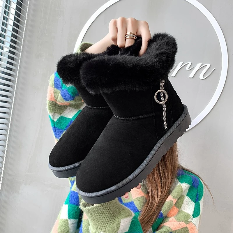 Botas planas con punta para Mujer, botines de ante de Color liso, de felpa, para invierno|Botas hasta el tobillo| -