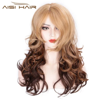 

AISI HAIR 22inches Side Part Natural Wave Long Wig Ombre Blonde Black Wig Synthetic Wigs for Black Women Cosplay Women