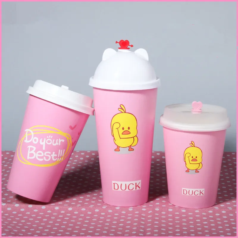 

50pcs High quality thickened disposable pink cup birthday party favor cold hot drink milk tea coffee beverage paper cup with lid