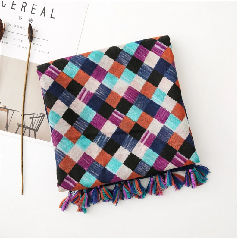 Fashion Women grid Scarf Long size 180x90cm Cotton scarves Winter Lady Scarves Soft Shawl Wrap Scarf Elegant for Christmas  (6)