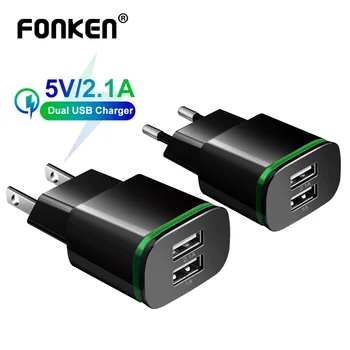 

FONKEN 2Port USB Charger Wall Charger EU US Charger Adapter 5V/2.1A LED Fast Charging For Xiaomi Huawei Samsung Phone Charge