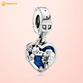 

Danturn 925 Sterling Silver Beads Lady and Tramp Heart Dangle Charms fit Original European Bracelets Women Jewelry Making Gift
