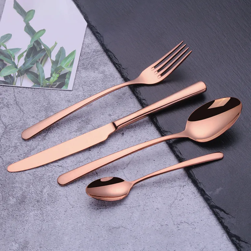 Розовые золотые столовые приборы Set 24 шт. Вилка ложка нож Набор Столовых Приборов