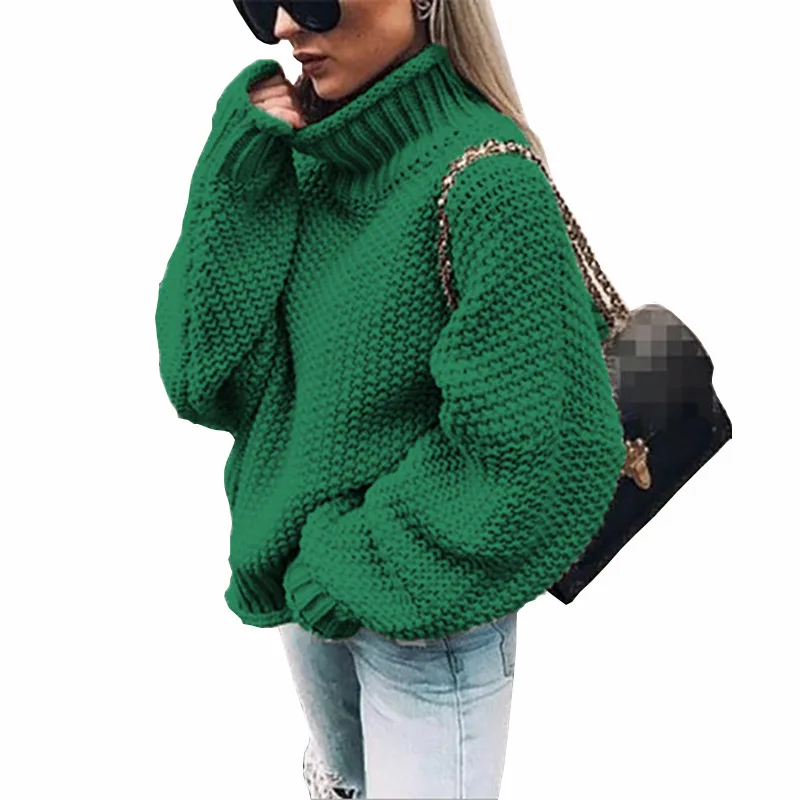 Новинка, осенний и зимний однотонный пуловер с толстой линией, женский свитер с рукавами «летучая мышь» и высоким воротником