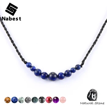 Men Women Natural Stone Beads Tiger Eye Necklace Lapis Lazuli Crystal Adjustabal Waxed Rope Wrap Neck Chain Choker Jewelry