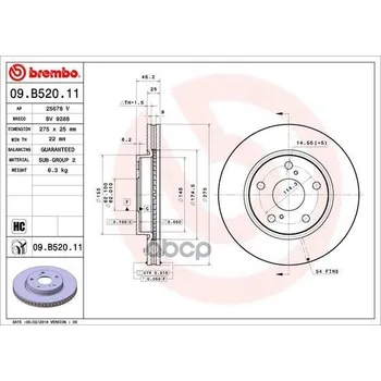 

Disc brake rear. UV coated Lexus HS (anf10) 07/09- / Toyota Prius Plus (_ W4 _) 05/11- /to Brembo art. 09.b520.11
