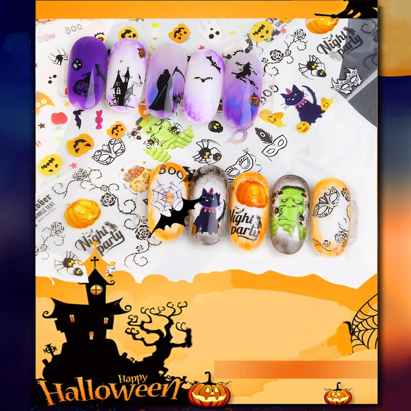 Kalvaro 10 Rolls Holographic Nail Transfer Paper Halloween Nail Decals Adhesive Foils Nail Art Stickers 3D Manicure Decoration