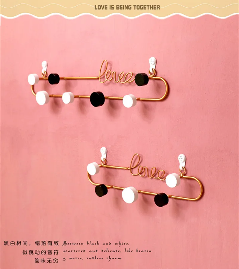 Nordic LOVE Iron Hooks Handmade Wall Hanging Practical Coats Key Receiving Decorative Hook Multifunction Home Golden Metal Racks
