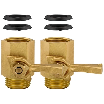 

JEYL Heavy Duty Brass 3/4inch Garden Hose Shut Off Valve Fit All Garden Hose Connector.(2Pack & 4 Hose Washers)