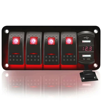 

USB Switch Panel For Car Boat Marine RV Truck 12V-24V IP67 5 Gang Rocker