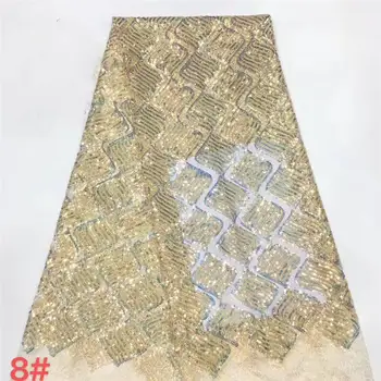 

2020 African Net Lace Fabric High Quality Colorful Sequins Nigerian Wedding Lace Fabric 5Yards Sequins French Tulle lace LJY9020