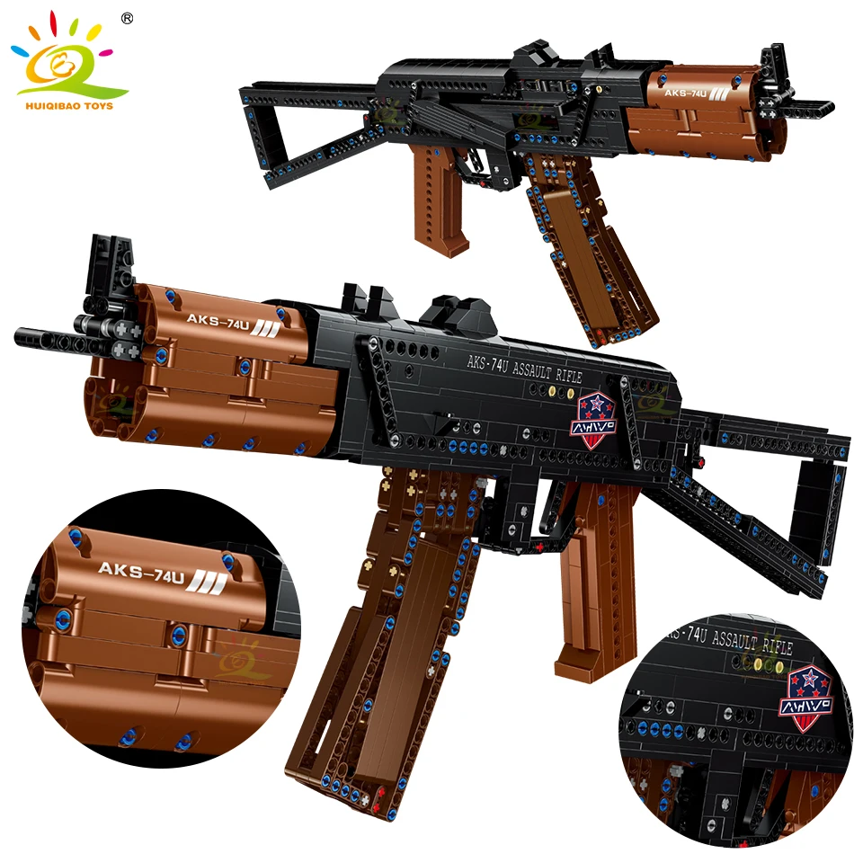 HUIQIBAO 881Pcs DIY Aks-74u Submachine Gun Building Blocks Military Technical Weapon Educational Bricks Toys For Children | Игрушки и