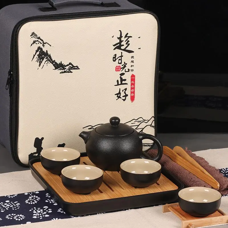 Ceramics Tea Set Travel Portable Tea Set Include 1 Teapot 4 Teacups 1bag Teapot Chinese Travel Ceramic Portable Teaset Gaiwan - Цвет: 3