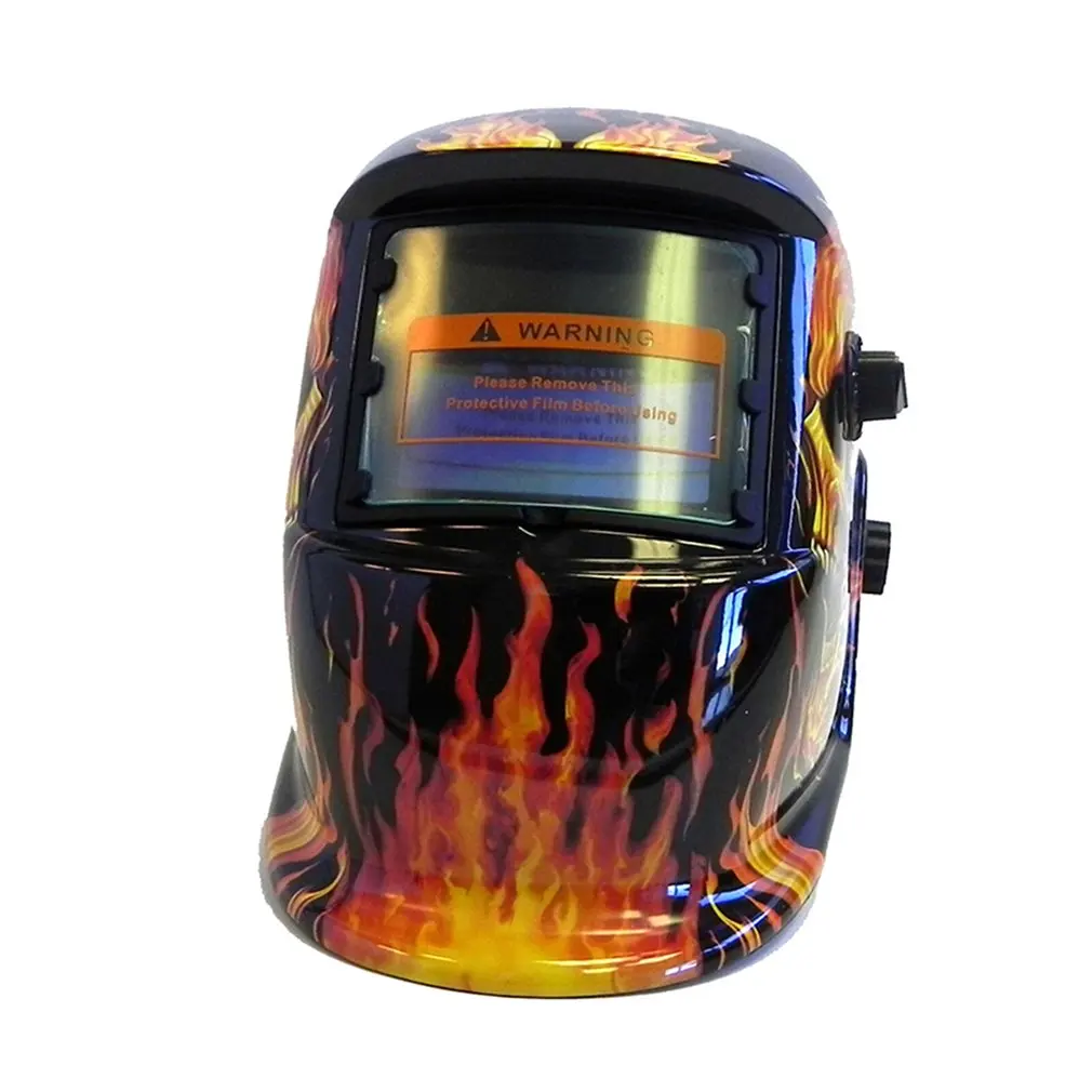 Welding Mask Solar Automatic View Darkening Adjustable Wearing Welding Helmet with Sticker Hell Fire for Welding Machine