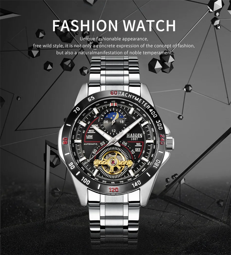 Reloj Hombre HAIQIN брендовые автоматические механические мужские часы спортивные водонепроницаемые мужские золотые наручные часы Relogio Masculino