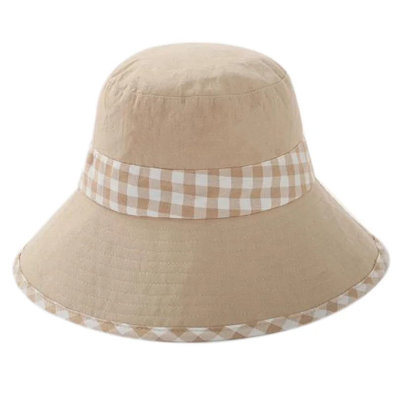 Beige Женская шляпа, Лоскутная хлопковая кепка для бассейна, шляпа от солнца, женская модная шляпа с плоским верхом в рыбацком стиле - Цвет: Beige