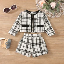 

Girls Classic Plaid Clothing Set Cardigan Jackets+Plaid Pants Baby Girl Kids Elegant Children Spring Autumn Clothes Outfits