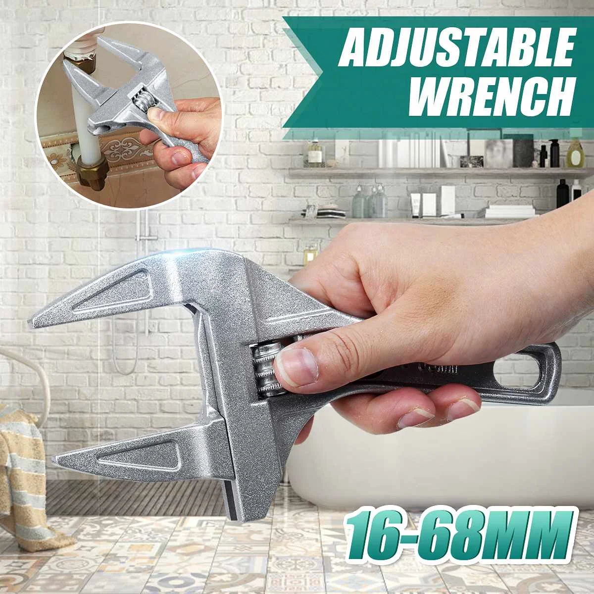 

Universal 16 - 68mm Adjustable Short Monkey Spanner Aluminum Alloy Key Nut Wrench Tool Home Shower Bathroom Repair Hand Tools