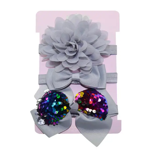 New 3pcs/lot Sequin Felt Bow Lotus Flower Elastic Headbands Kids Photography Props Baby Girls Cute Headwear Christmas Gift Sets 39