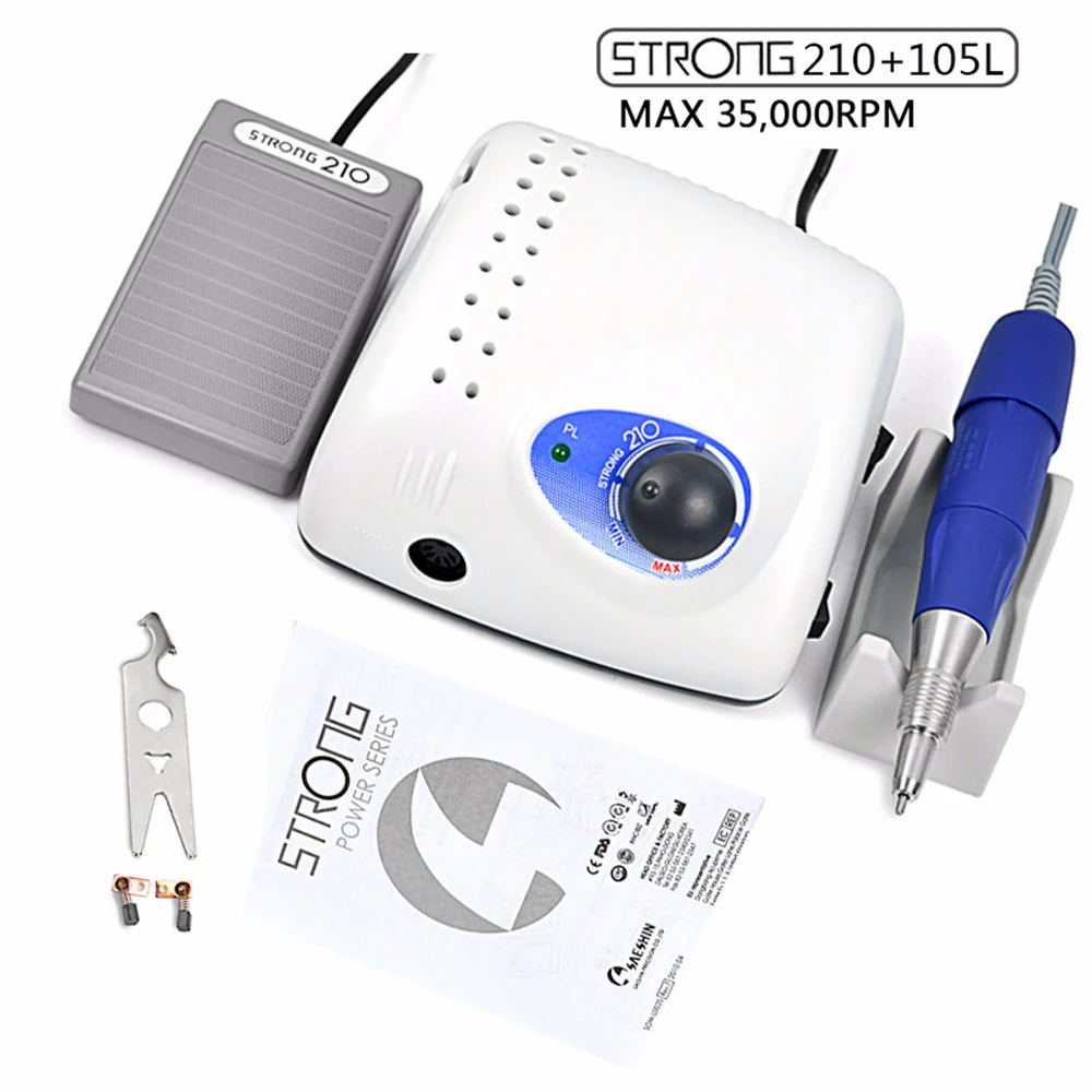 

Strong 210 105l 65w 35000rpm Electric Nail Drill Machine 210 Model Handpiece Manicure Pedicure Nail File Bit Nail Art Equipment