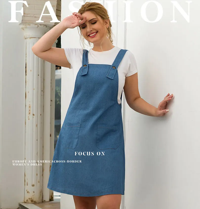 

Spring 2020 new solid color double pocket fashion large women's A-line back belt denim skirt fillibeg; philabeg; kilt
