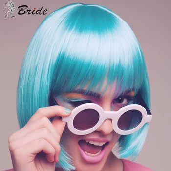

BRIDE Short Straight Bob Synthetic Wigs With Air Bangs Heat Resistant Fiber Hair Extension For Women Costum or Cosplay Wigs