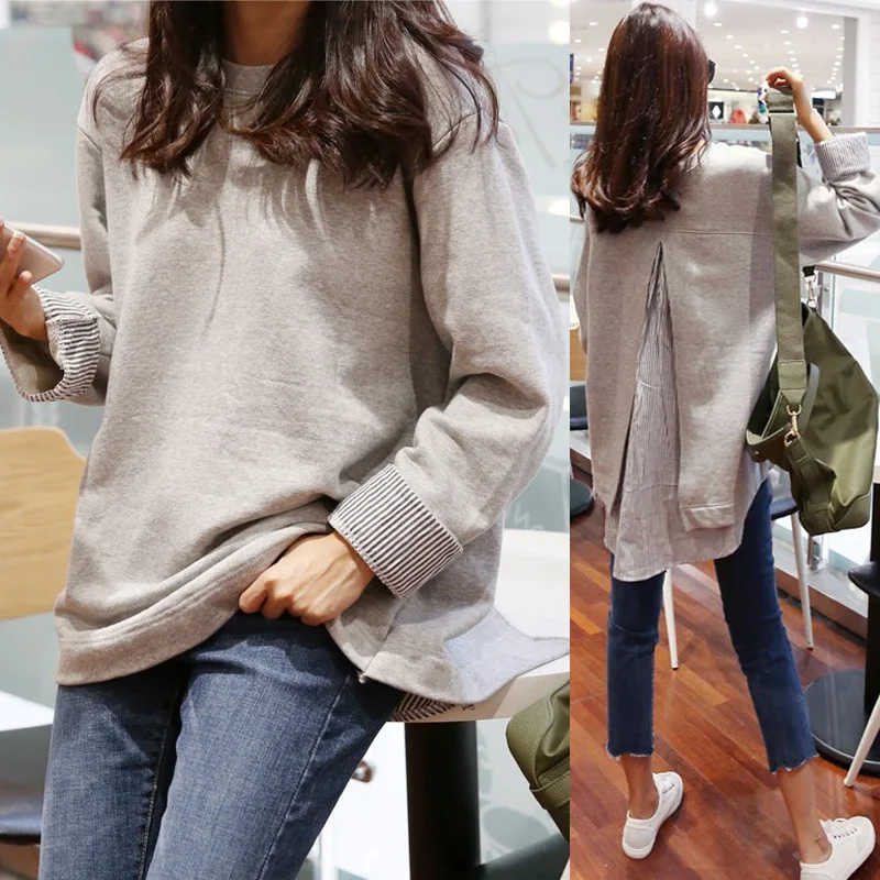 

2020 Autumn Women's Casual Oversize OL Commute T-shirts Front Short Back Long Sleeve Middle Long Korean Loose Student T-shirt