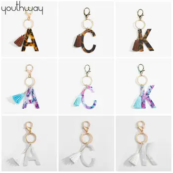 

Big English Alphabet Acetate Keychain Tassel Charm Keyring Initial English Word letters Keychain for women men gift