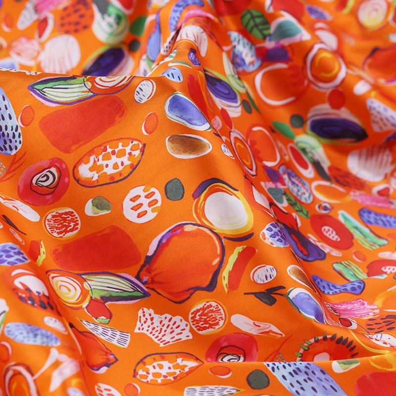 Orange Модный дизайн чистый шелк стрейч атласная ткань для женского платья фрукты - Цвет: Orange