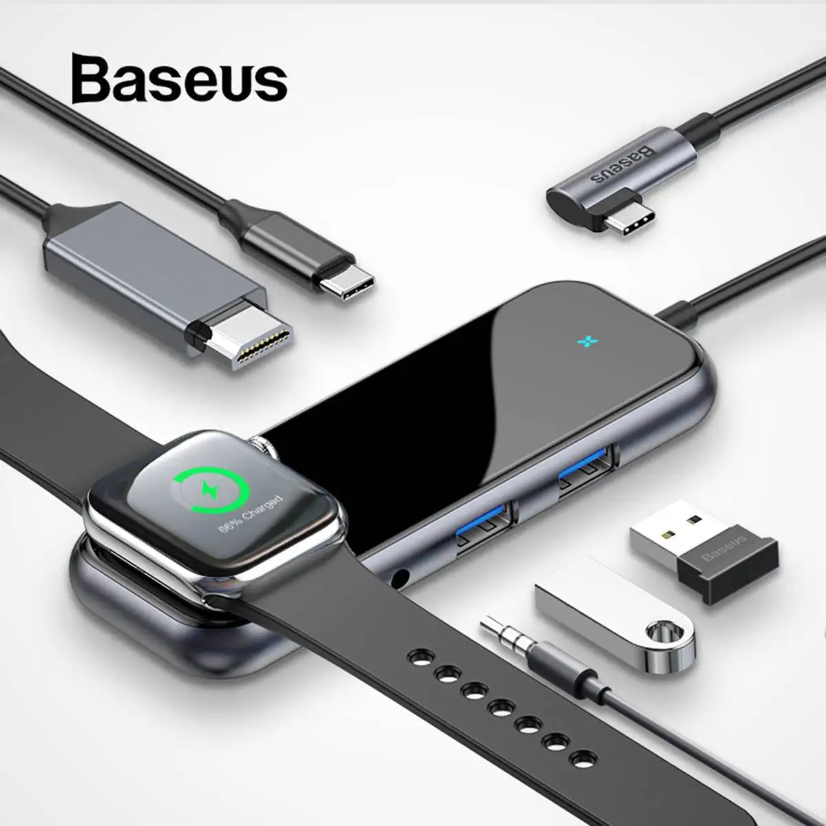 

Baseus USB C HUB to USB3.0 HDMI RJ45 Adapter for MacBook Pro Air Multi TypeC HUB SD/TF with Wireless Charge for iWatch USB-C HUB