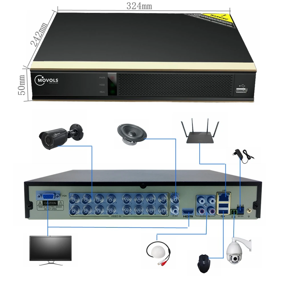 Movols 16CH CCTV камера системы 16 шт 1080p камера видеонаблюдения DVR комплект Водонепроницаемая уличная система видеонаблюдения