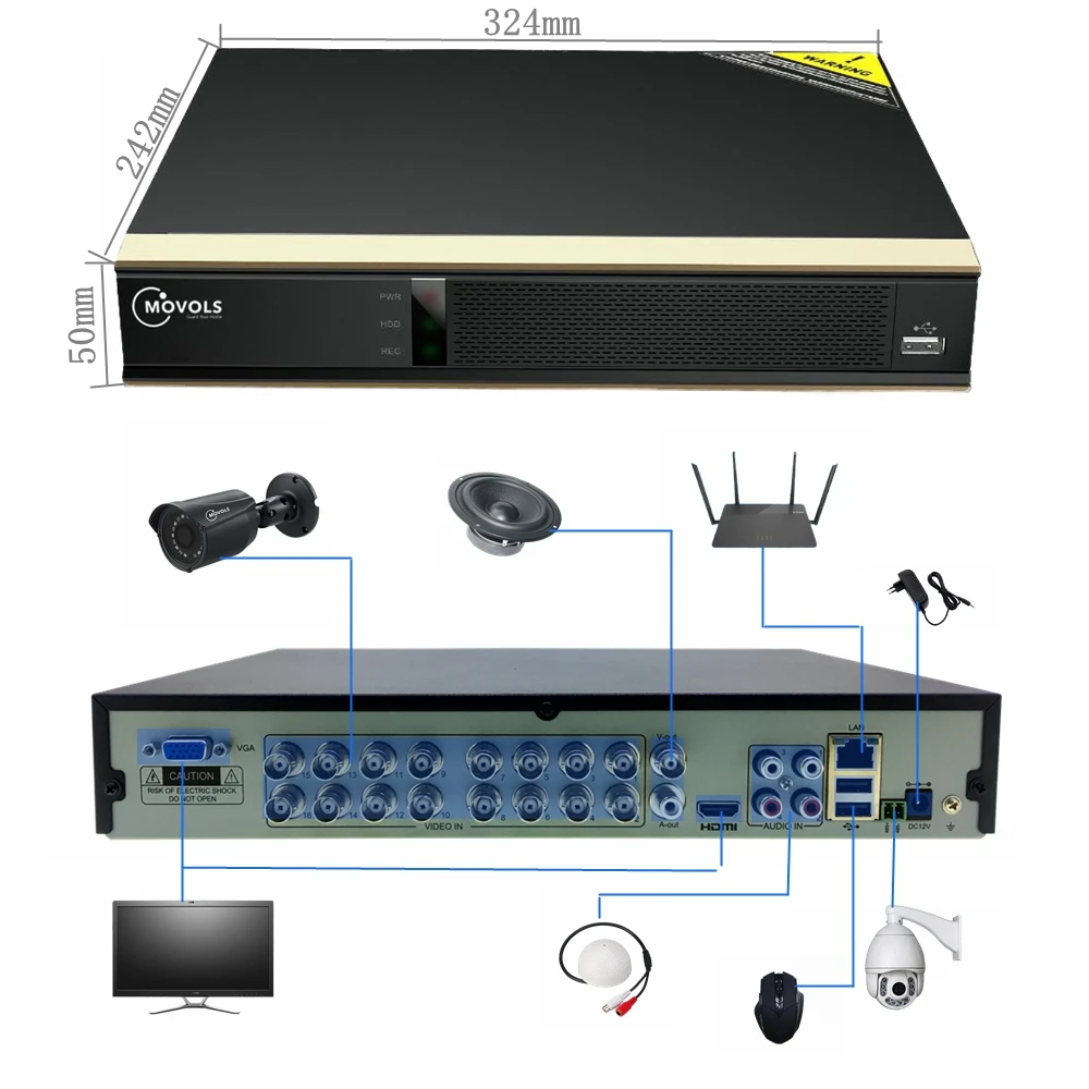 US $404.95 Movols 16ch Cctv Camera System 16pcs 2mp Ir Security Camera System H265 P2p Dvr Kit Waterproof Outdoor Video Surveillance Set