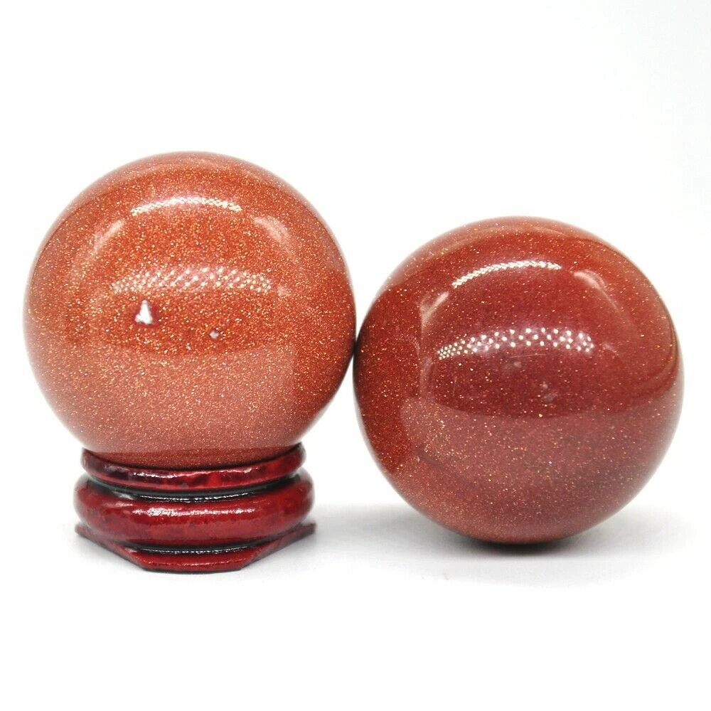 40mm Red Goldstone Sand Crystal Shpere Healing Reiki Gemstone Massage Ball Decoration With Stand