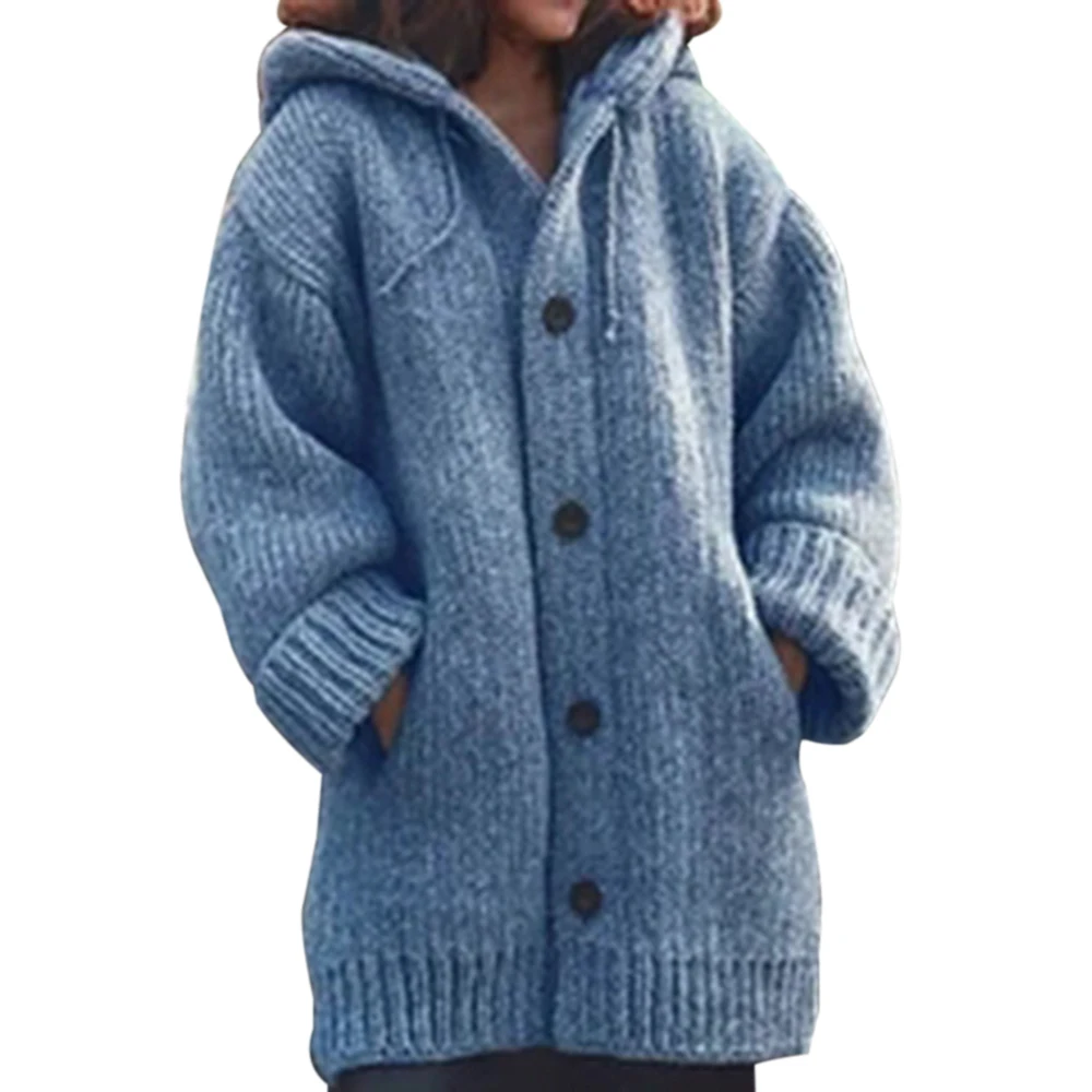 LASPERAL осенний женский длинный кардиган Однотонный свитер с капюшоном длинное пальто зимнее женское вязаное пальто размера плюс 5XL повседневная трикотажная одежда - Цвет: blue