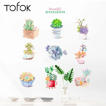 

Tofok DIY Succulent Plant Cactus Wall Sticker Ins Pastoral Living Room Staircase Background Wallpaper Fridge Cabinet Decoration