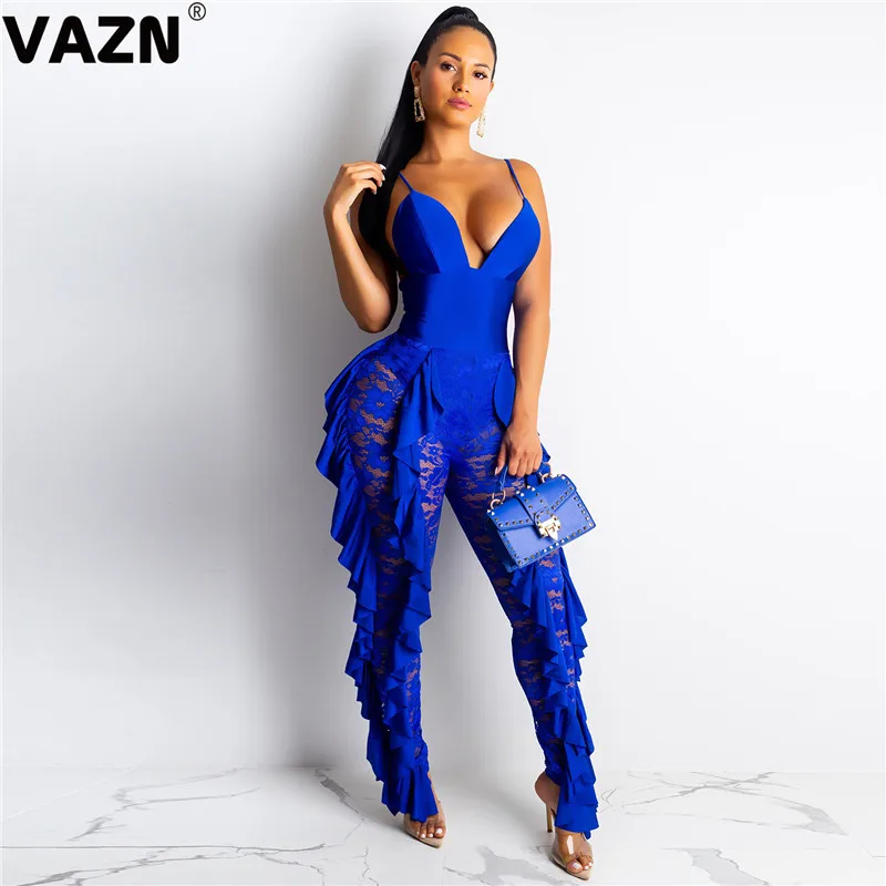 VAZN GXYZ 13285 дизайн, однотонный спортивный комбинезон для девочек, длинные штаны без рукавов, комбинезоны с v-образным вырезом, сексуальный клубный свободный ветрозащитный комбинезон