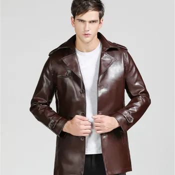 

Autumn Winter New Men's Leather Jacket Men's Mid-length Coat Loose Large Size Casual Slim Long Leather Windbreaker To Keep Warm
