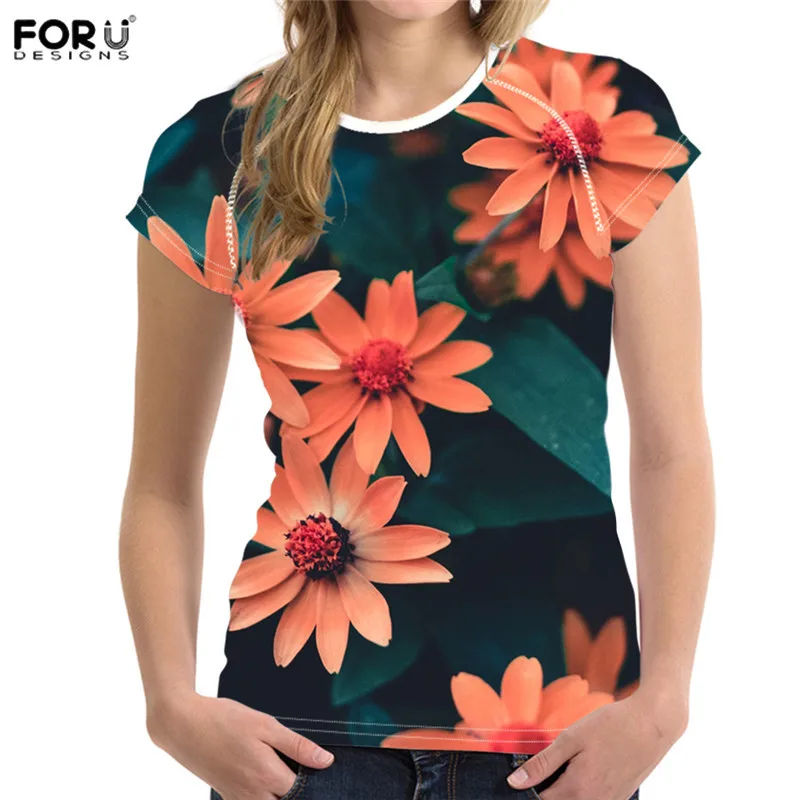 FORUDESIGNS/женская футболка с цветочным принтом; футболки с цветочным узором; топы; футболки в стиле Харадзюку; женские футболки; женская одежда