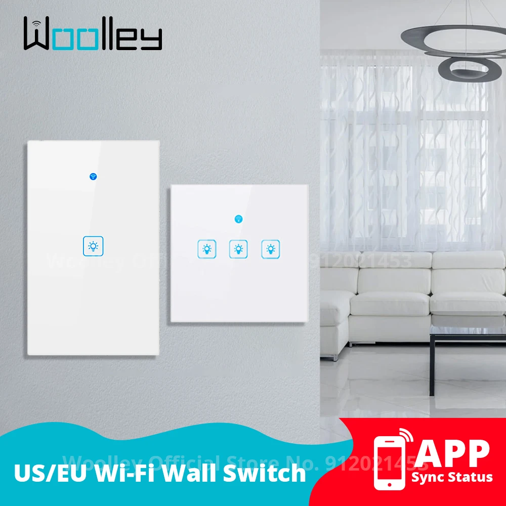 Woolley Wifi Wall Switch Smart Light Switch With Glass Panel 1/2/3 Gang