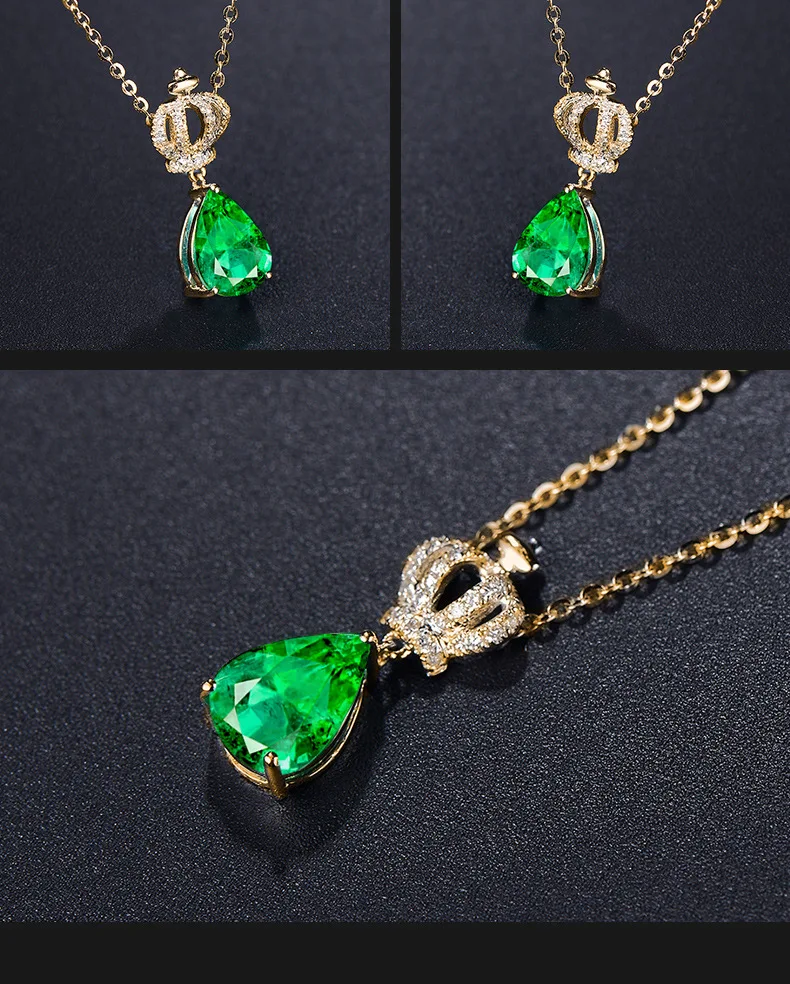 Роскошное ожерелье в форме капли воды с зеленым кристаллом, модное женское ожерелье с короной, подвеска на золотой цепочке, Элегантное ожерелье, аксессуары, ювелирное изделие, подарок для th