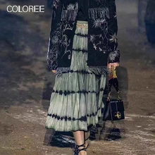 Винтажная Асимметричная полосатая Розовая/желтая/зеленая юбка, Женская Ретро мода, высокая талия, Подиумные дизайнерские плиссированные юбки для женщин, Новинка